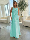 Jersey A-Line Crew Neck 3D Flowers Formal Dresses