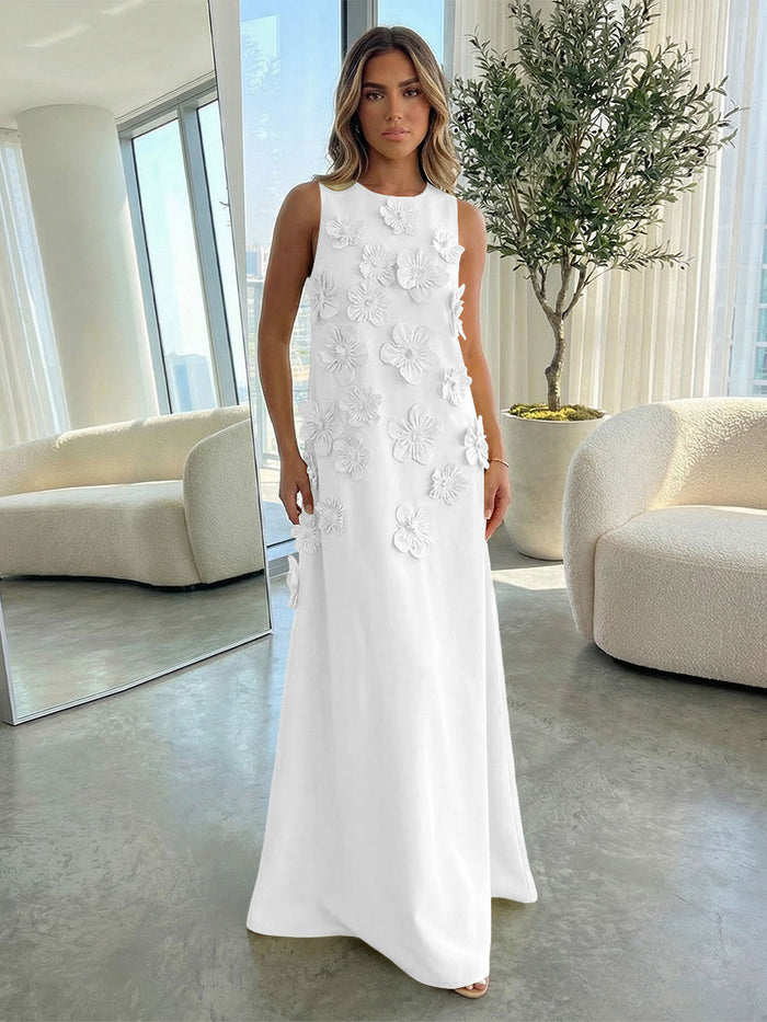 Jersey A-Line Crew Neck 3D Flowers Formal Dresses