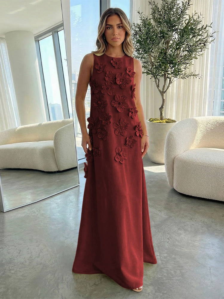 Jersey A-Line Crew Neck 3D Flowers Formal Dresses