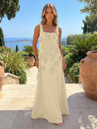 Jersey A-Line Square Neck 3D Flowers Formal Dresses