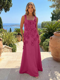 Jersey A-Line Square Neck 3D Flowers Formal Dresses