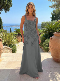 Jersey A-Line Square Neck 3D Flowers Formal Dresses