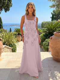 Jersey A-Line Square Neck 3D Flowers Formal Dresses