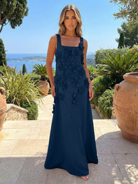 Jersey A-Line Square Neck 3D Flowers Formal Dresses