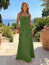 Jersey A-Line Square Neck 3D Flowers Formal Dresses