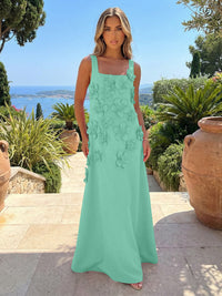 Jersey A-Line Square Neck 3D Flowers Formal Dresses