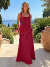 Jersey A-Line Square Neck 3D Flowers Formal Dresses