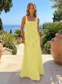 Jersey A-Line Square Neck 3D Flowers Formal Dresses