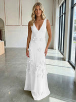 Jersey A-Line V-Neck 3D Flowers Formal Dresses