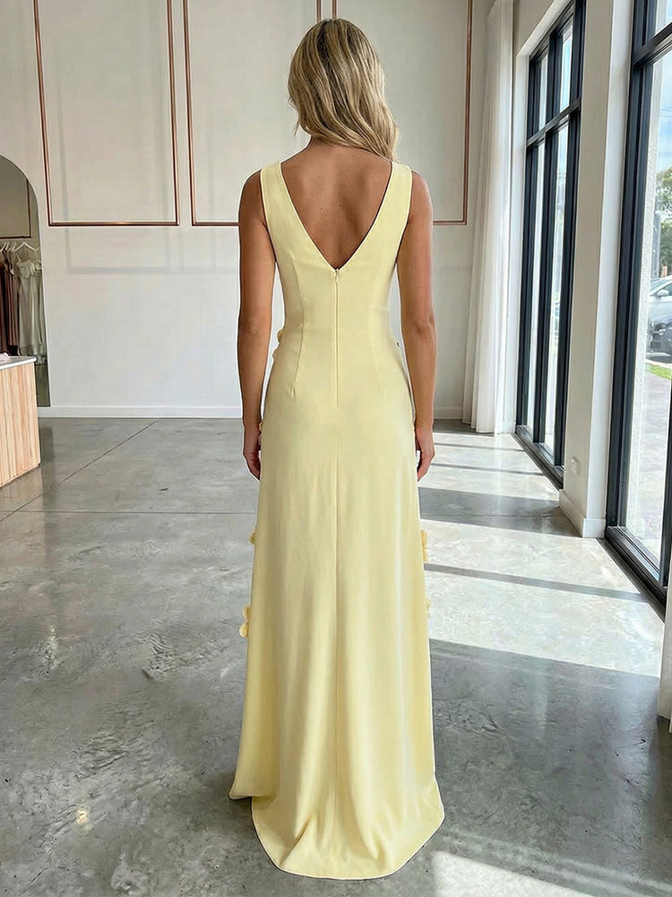 Jersey A-Line V-Neck 3D Flowers Formal Dresses