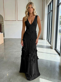 Jersey A-Line V-Neck 3D Flowers Formal Dresses