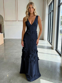 Jersey A-Line V-Neck 3D Flowers Formal Dresses