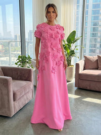 Jersey A-Line Crew Neck 3D Flowers Formal Dresses