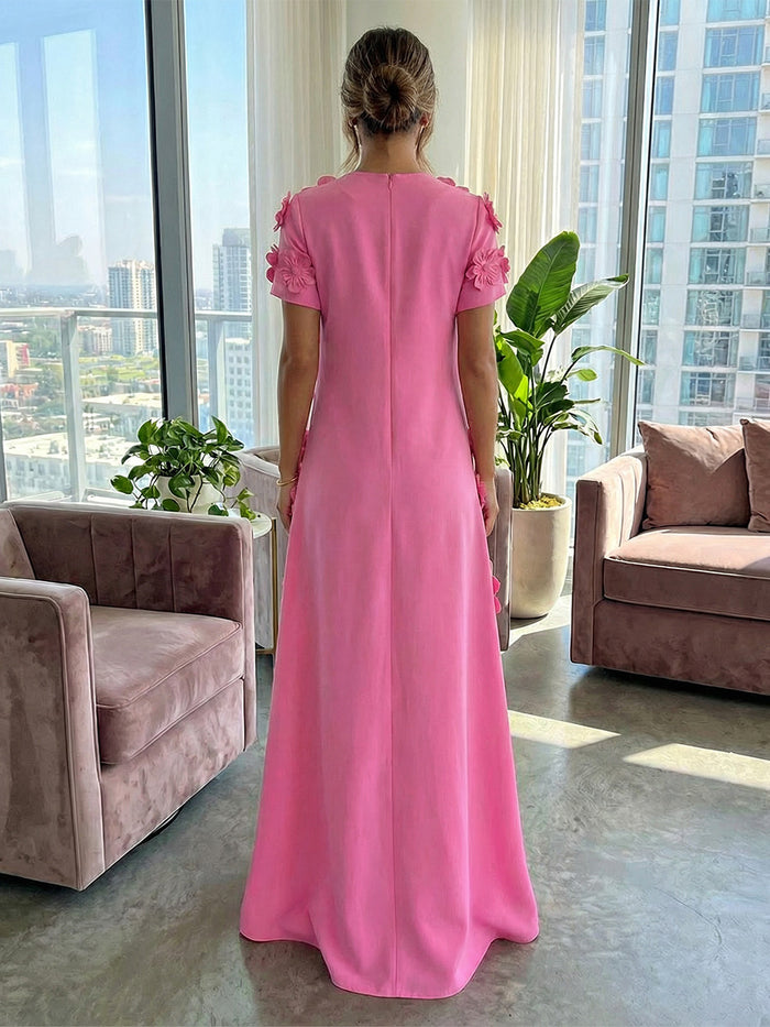 Jersey A-Line Crew Neck 3D Flowers Formal Dresses