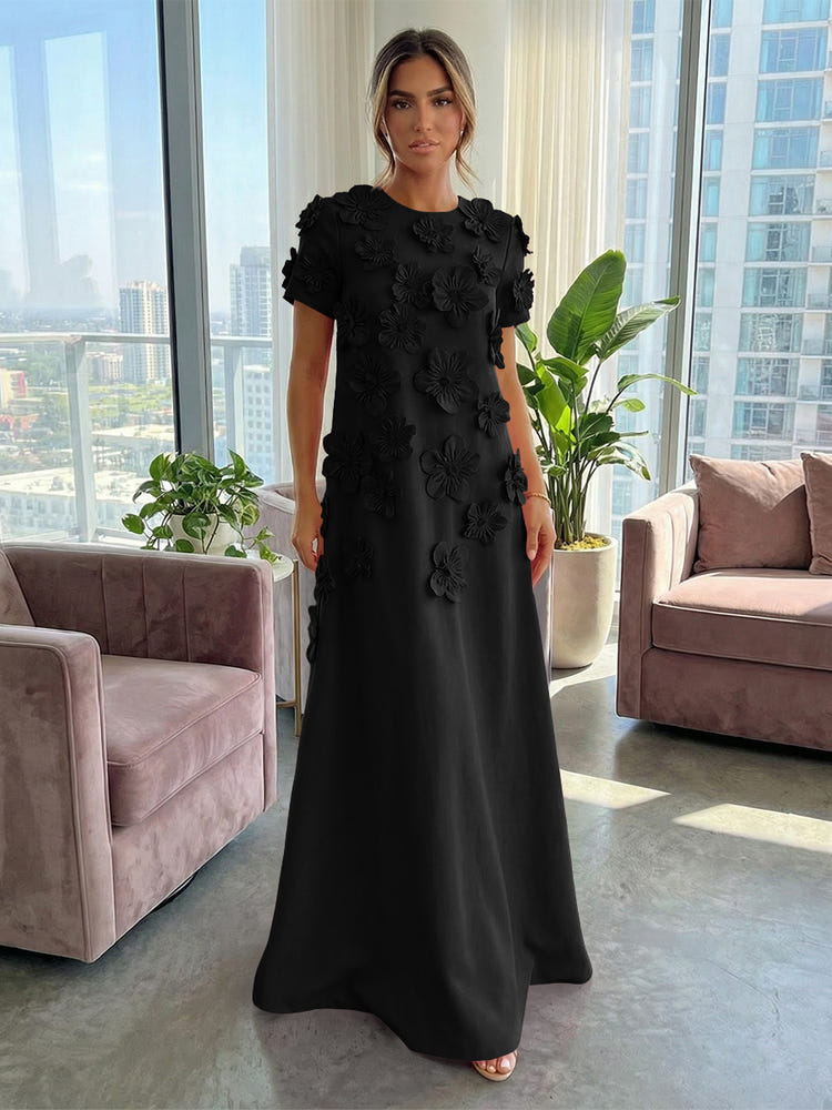 Jersey A-Line Crew Neck 3D Flowers Formal Tent/ Trapeze Dresses