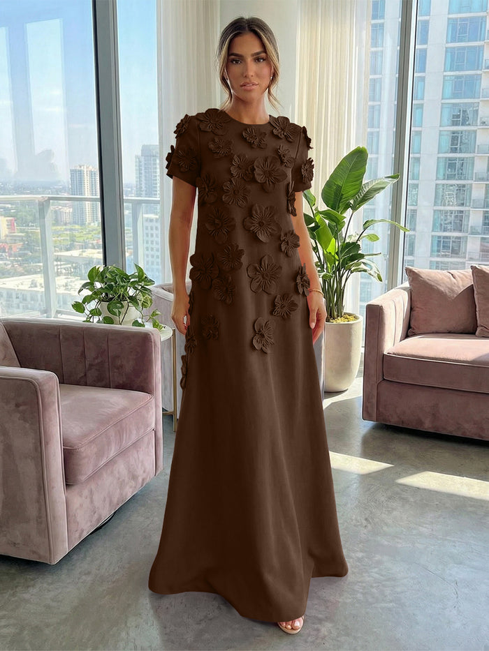 Jersey A-Line Crew Neck 3D Flowers Formal Tent/ Trapeze Dresses