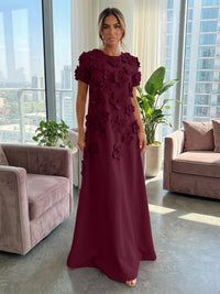 Jersey A-Line Crew Neck 3D Flowers Formal Dresses