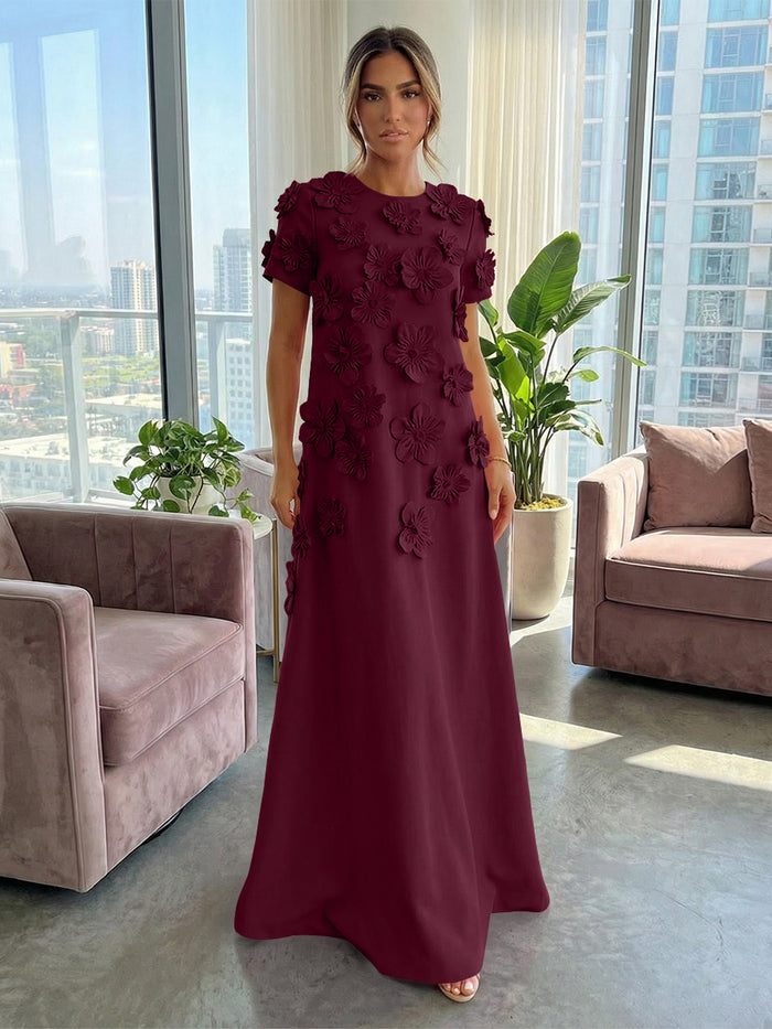 Jersey A-Line Crew Neck 3D Flowers Formal Dresses
