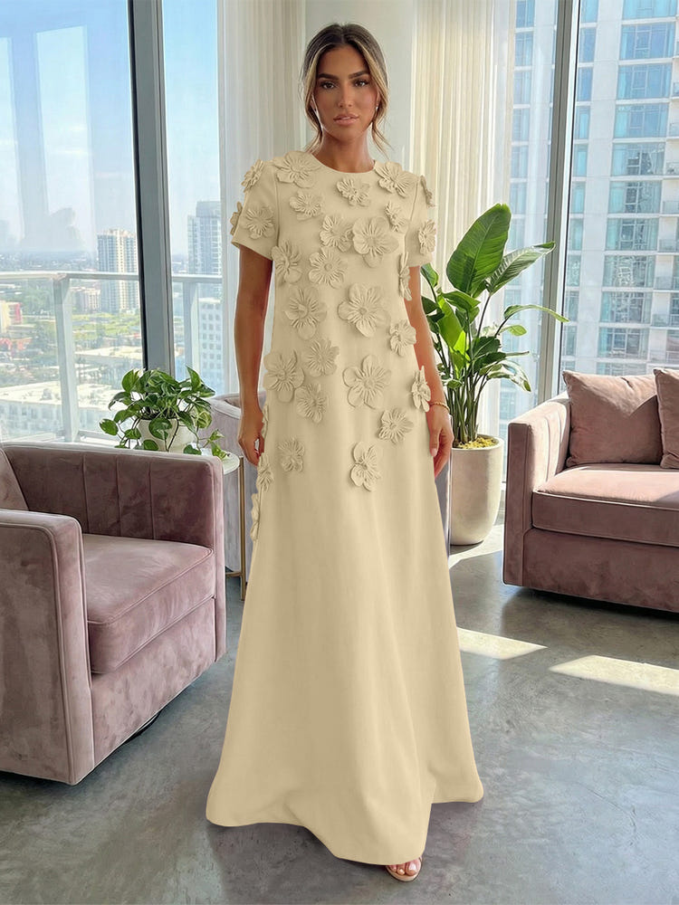 Jersey A-Line Crew Neck 3D Flowers Formal Dresses
