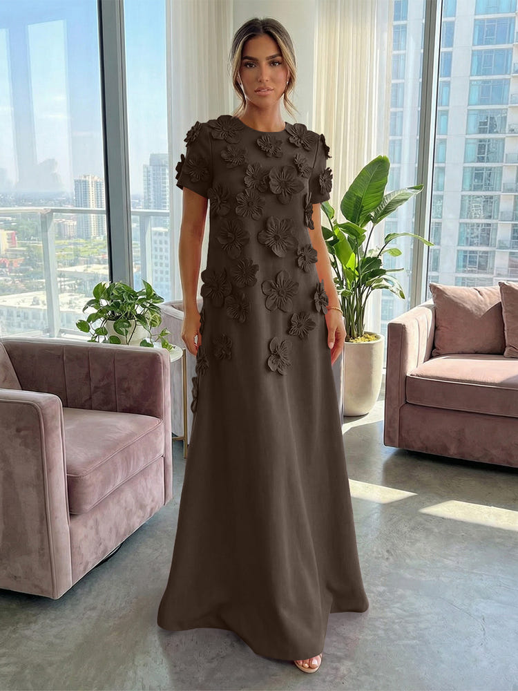 Jersey A-Line Crew Neck 3D Flowers Formal Tent/ Trapeze Dresses