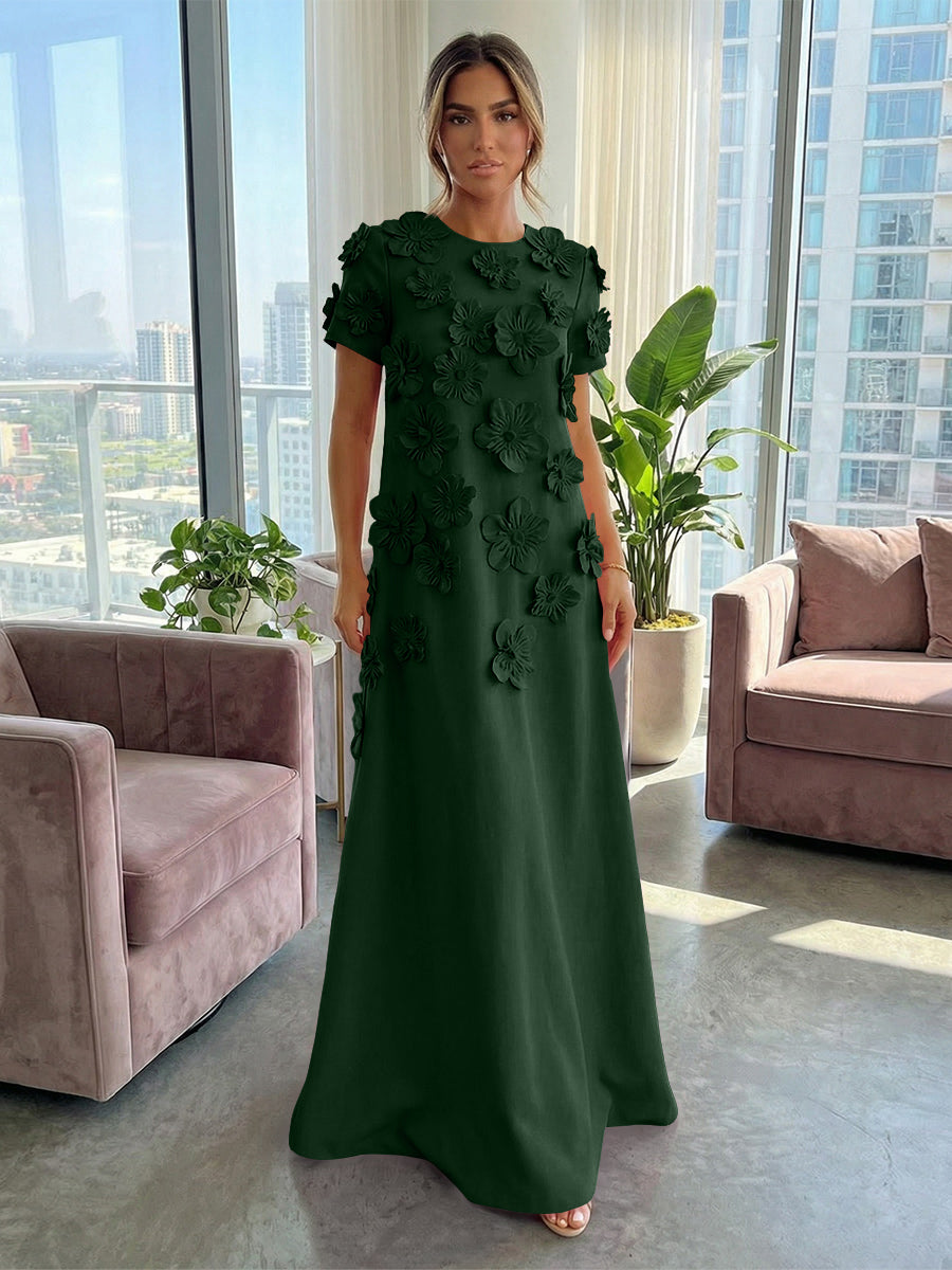 Jersey A-Line Crew Neck 3D Flowers Formal Dresses