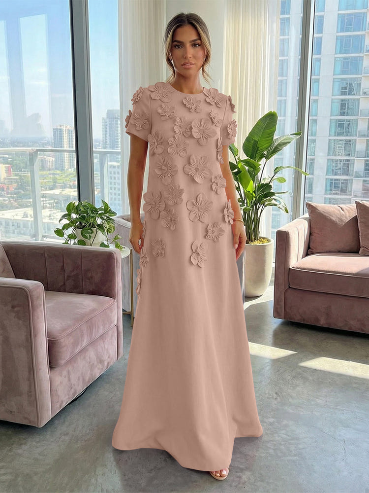 Jersey A-Line Crew Neck 3D Flowers Formal Dresses