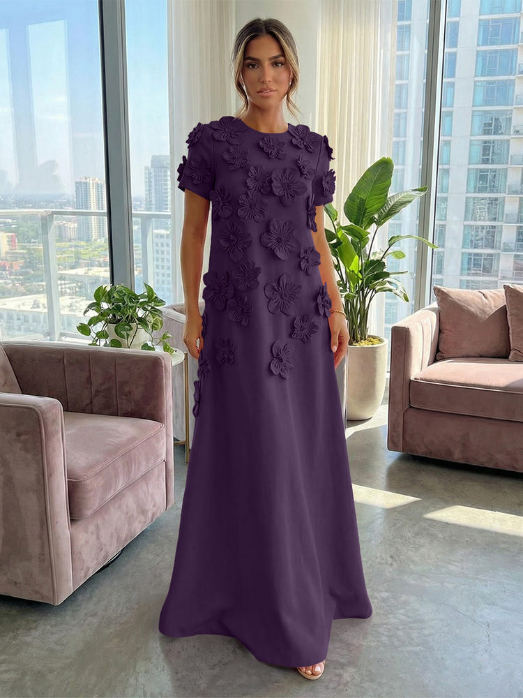 Jersey A-Line Crew Neck 3D Flowers Formal Dresses