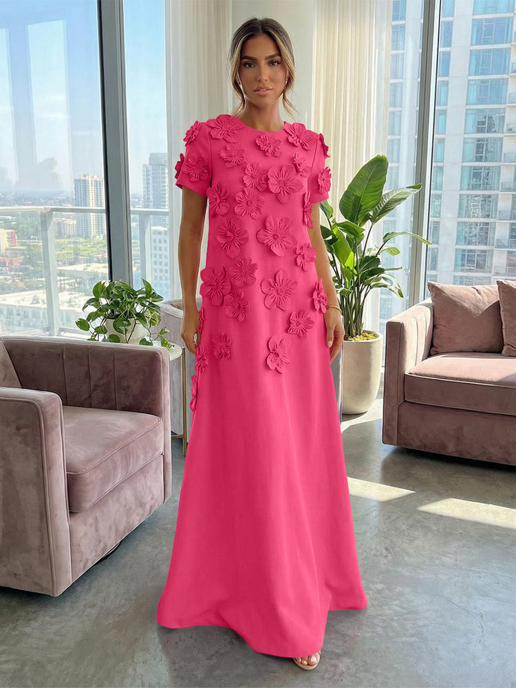 Jersey A-Line Crew Neck 3D Flowers Formal Dresses