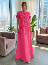 Jersey A-Line Crew Neck 3D Flowers Formal Dresses