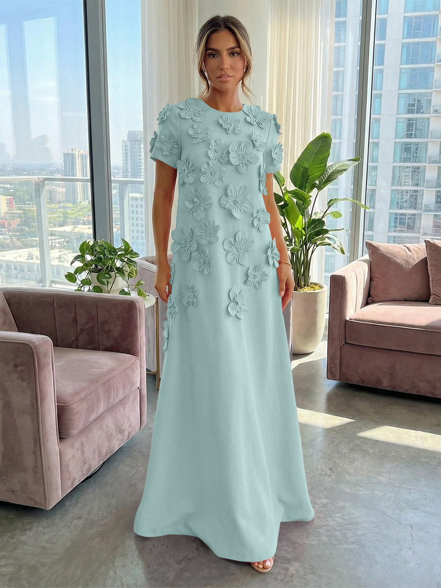 Jersey A-Line Crew Neck 3D Flowers Formal Dresses