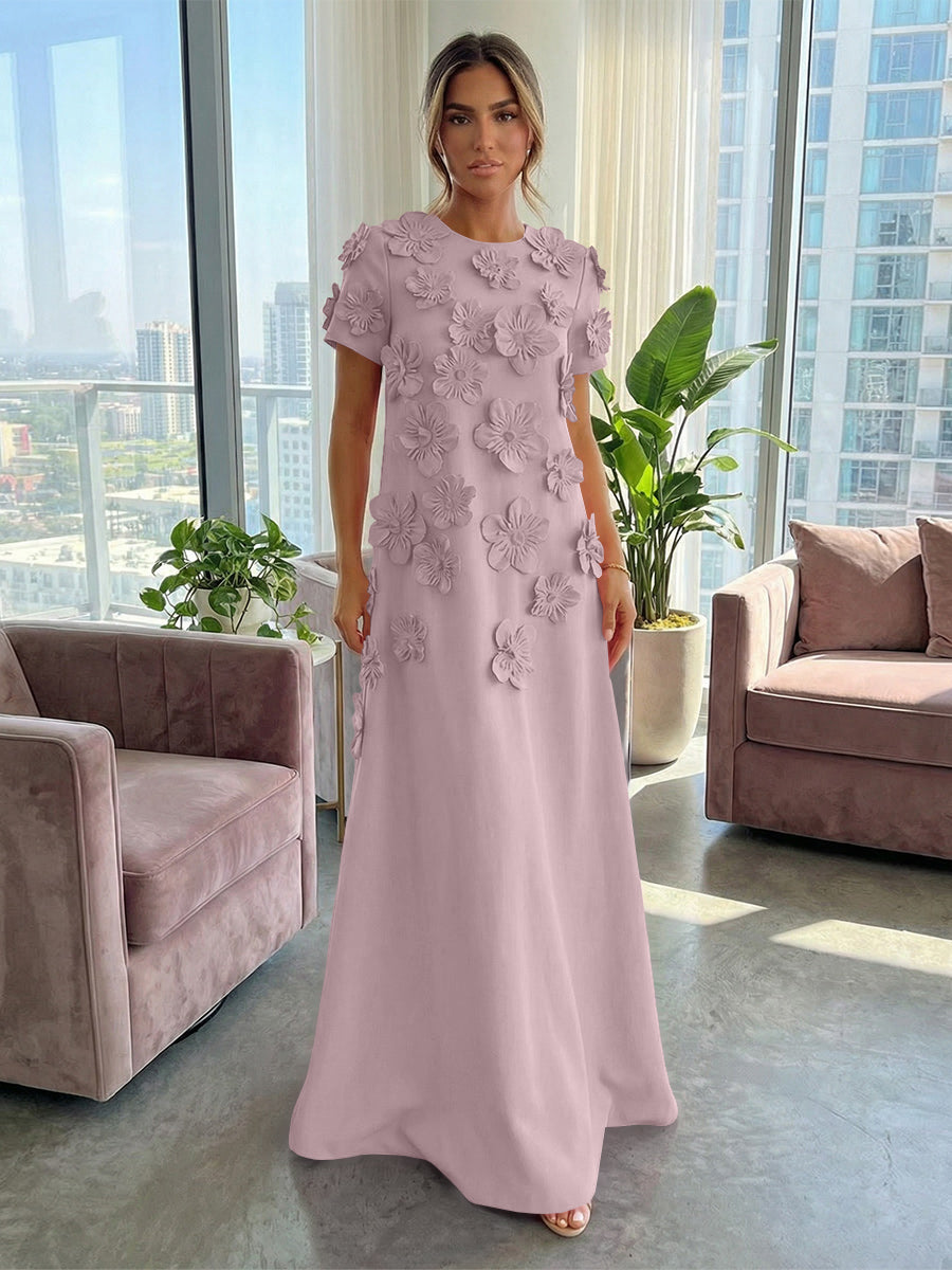 Jersey A-Line Crew Neck 3D Flowers Formal Dresses