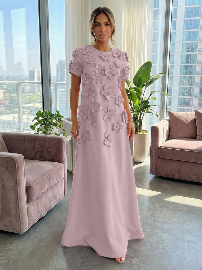 Jersey A-Line Crew Neck 3D Flowers Formal Dresses