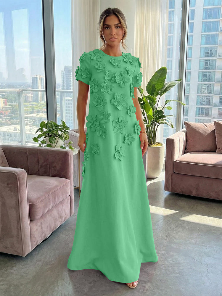 Jersey A-Line Crew Neck 3D Flowers Formal Dresses