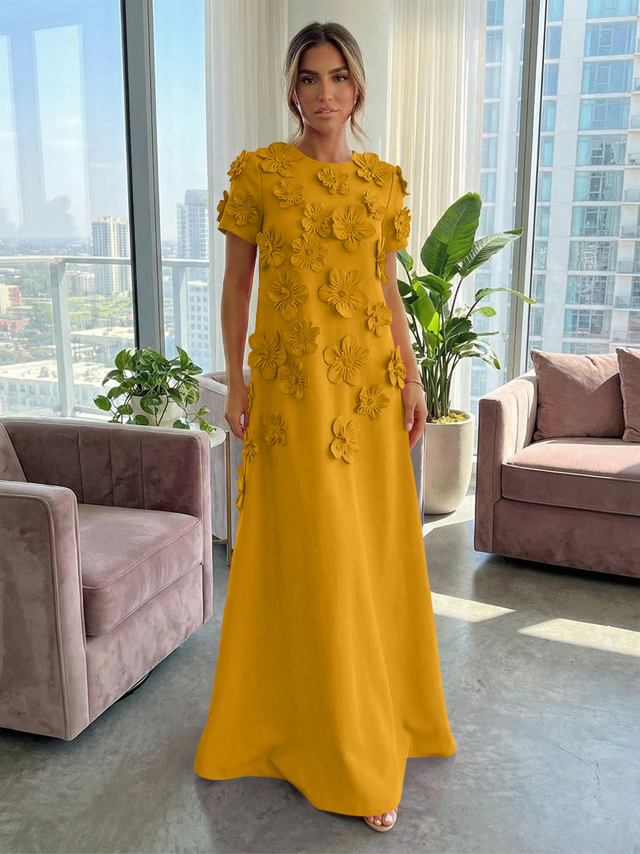 Jersey A-Line Crew Neck 3D Flowers Formal Dresses