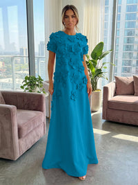 Jersey A-Line Crew Neck 3D Flowers Formal Dresses