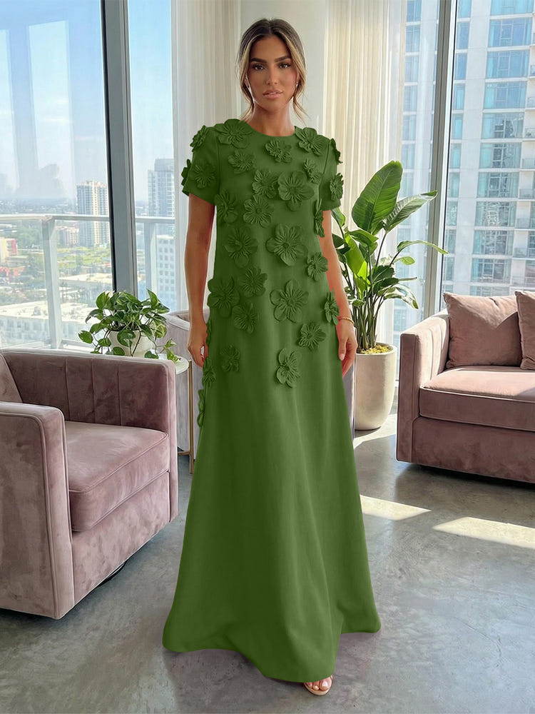 Jersey A-Line Crew Neck 3D Flowers Formal Dresses