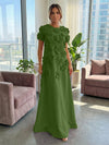 Jersey A-Line Crew Neck 3D Flowers Formal Dresses