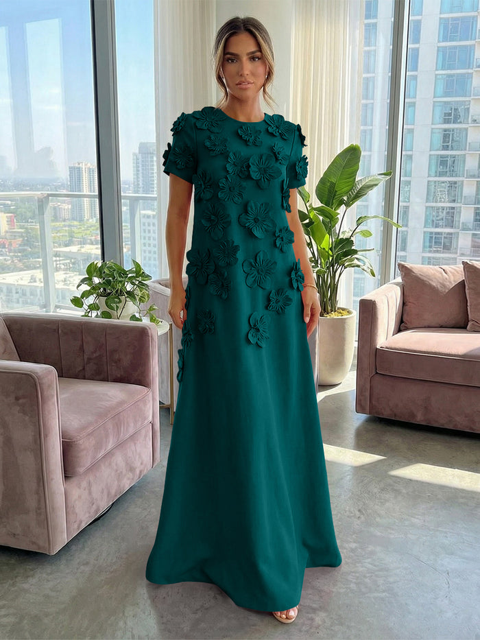 Jersey A-Line Crew Neck 3D Flowers Formal Tent/ Trapeze Dresses