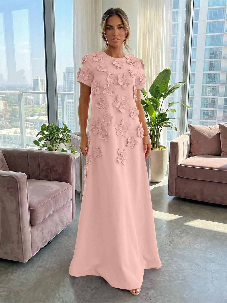 Jersey A-Line Crew Neck 3D Flowers Formal Tent/ Trapeze Dresses