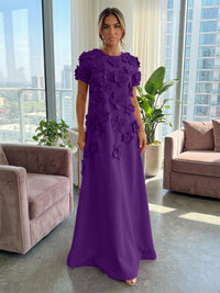 Jersey A-Line Crew Neck 3D Flowers Formal Dresses