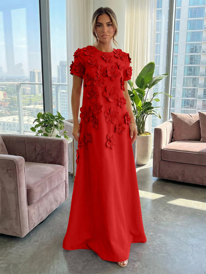 Jersey A-Line Crew Neck 3D Flowers Formal Tent/ Trapeze Dresses