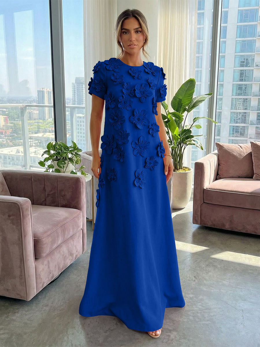 Jersey A-Line Crew Neck 3D Flowers Formal Dresses