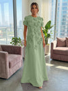 Jersey A-Line Crew Neck 3D Flowers Formal Dresses