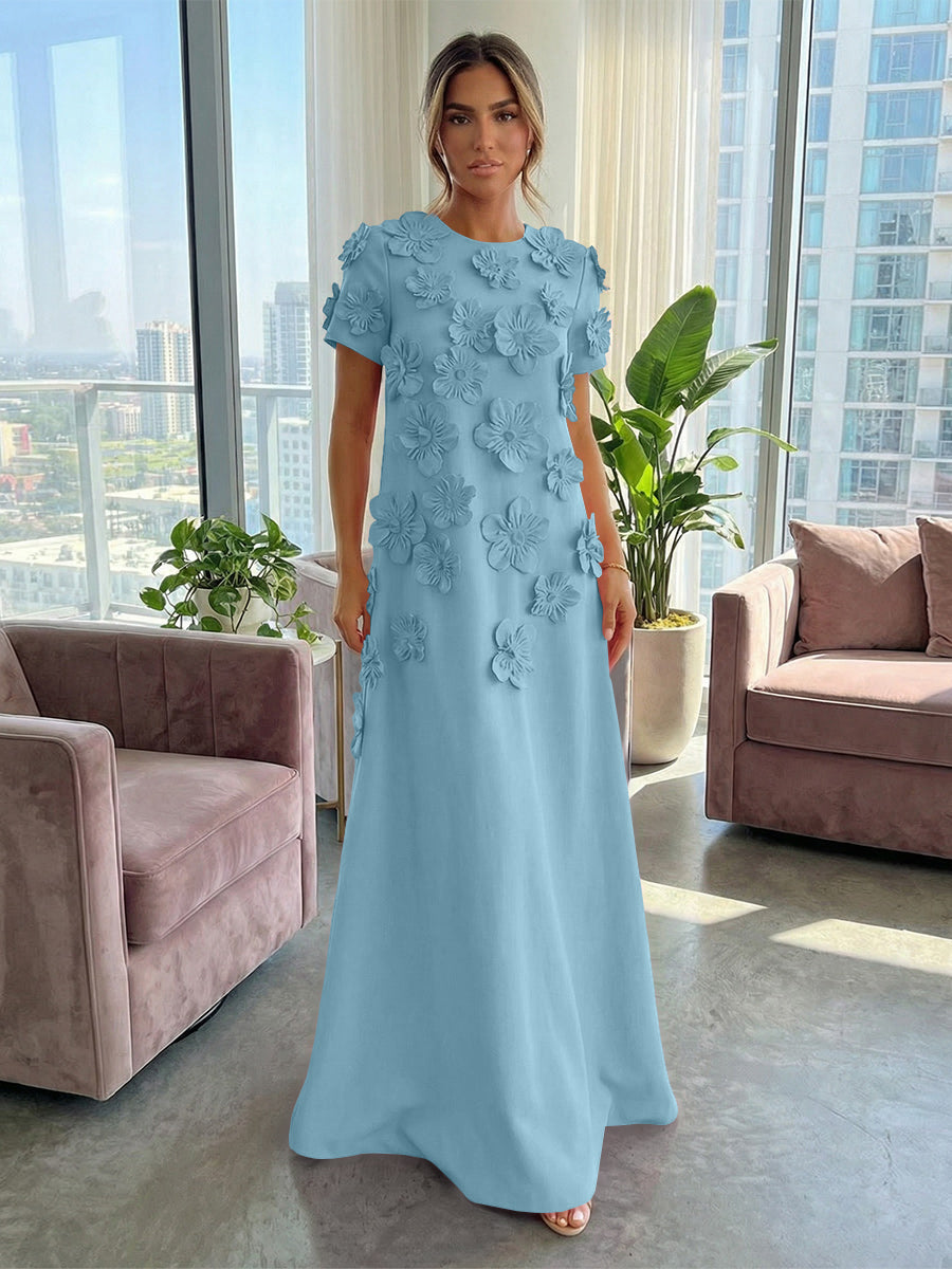 Jersey A-Line Crew Neck 3D Flowers Formal Dresses