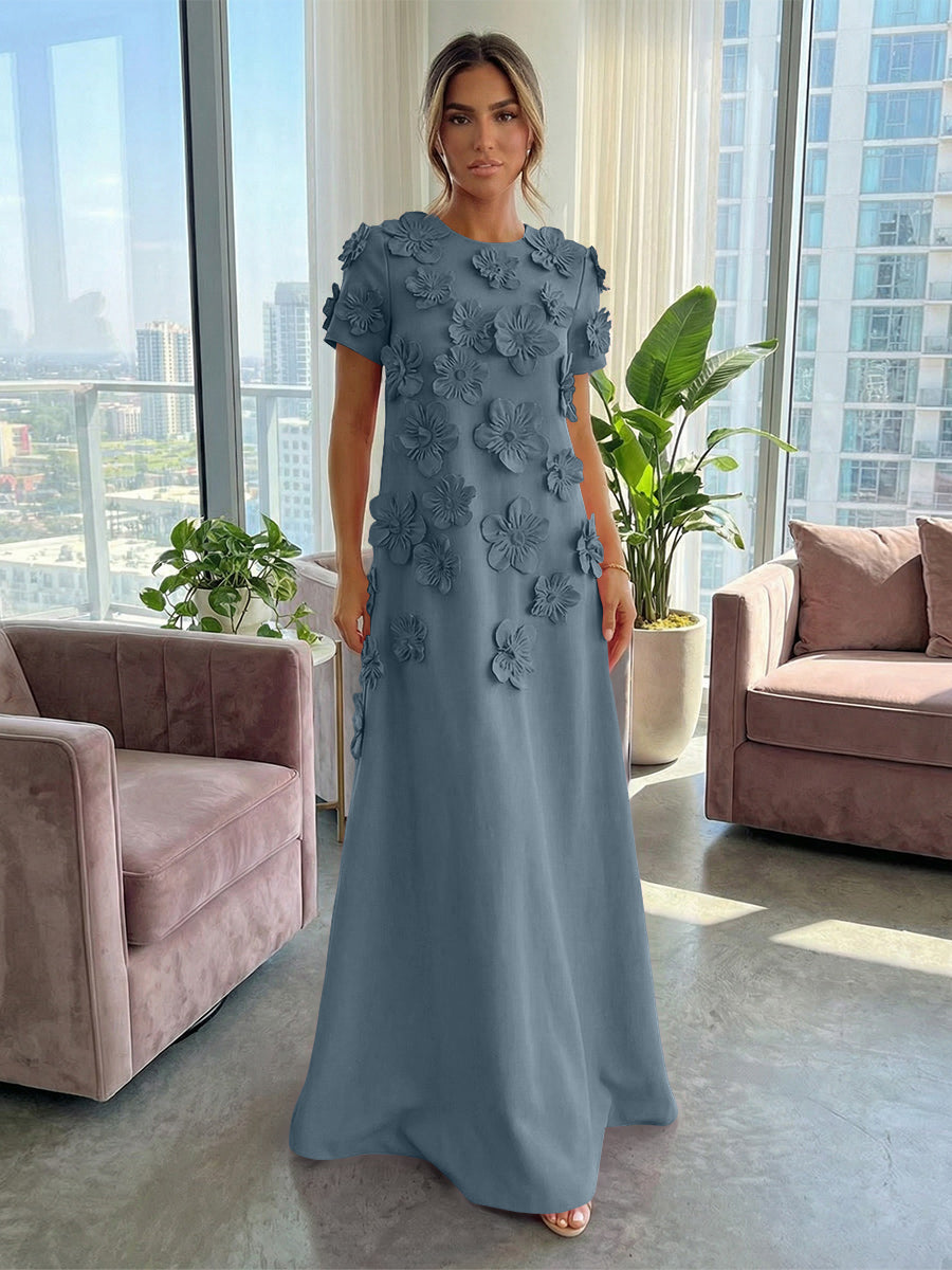 Jersey A-Line Crew Neck 3D Flowers Formal Dresses