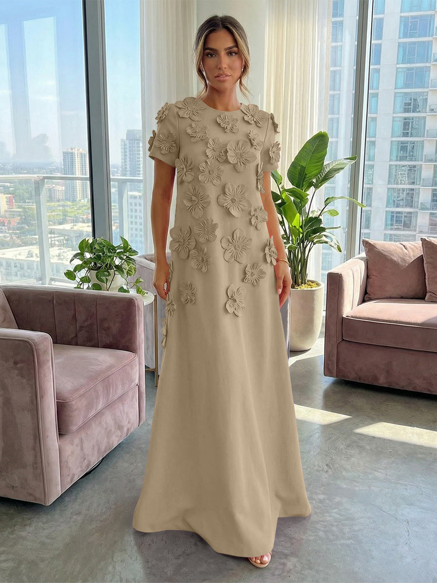 Jersey A-Line Crew Neck 3D Flowers Formal Dresses