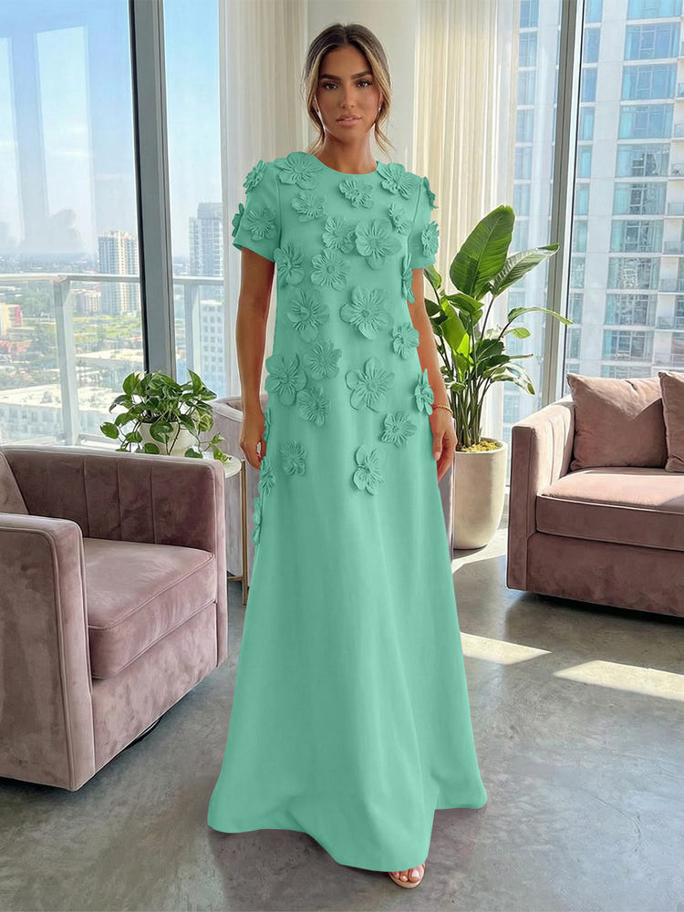 Jersey A-Line Crew Neck 3D Flowers Formal Dresses