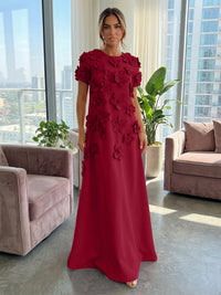 Jersey A-Line Crew Neck 3D Flowers Formal Dresses