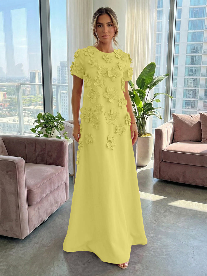 Jersey A-Line Crew Neck 3D Flowers Formal Dresses