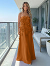 Jersey A-Line Strapless 3D Flowers Formal Dresses